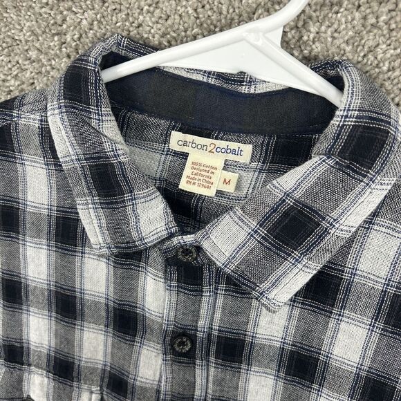 Carbon 2 Cobalt Black White Checkered Button Up Long Sleeve Men's Medium Lined - Picture 3 of 10